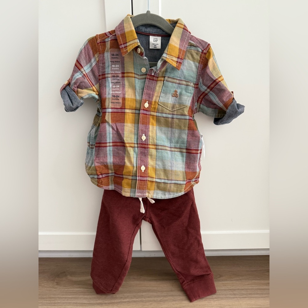 Gap Toddler Boy's Plaid Button Down and Joggers
